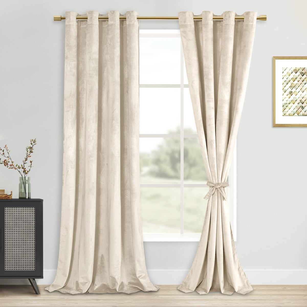 DWCN Velvet Blackout Curtains with Tiebacks, Set of 2 Panels