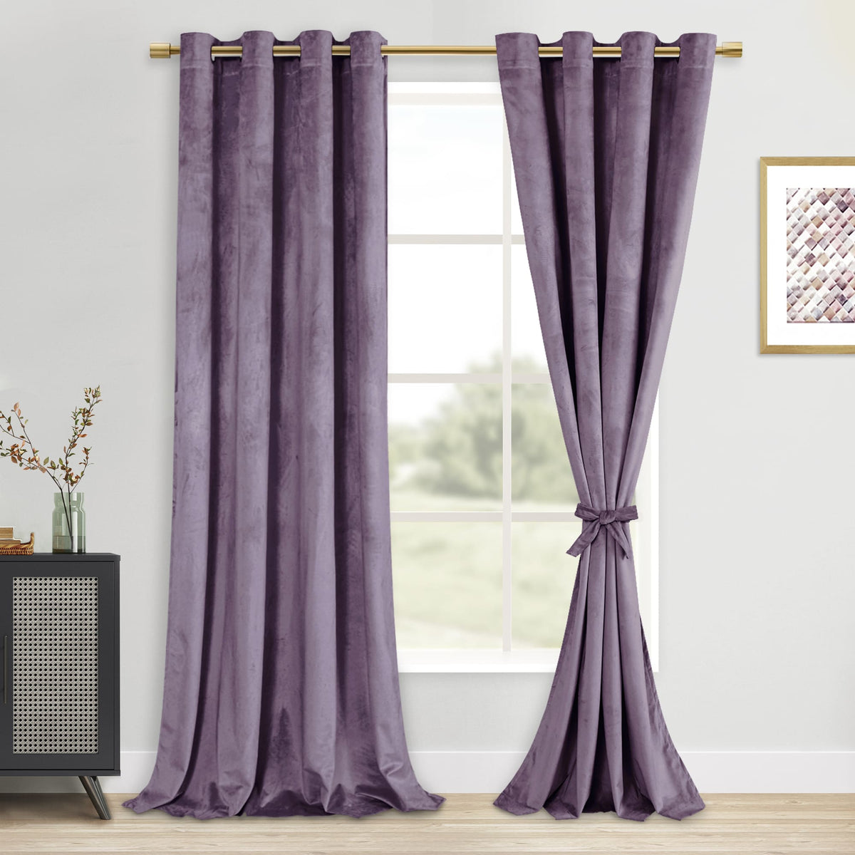 DWCN Velvet Blackout Curtains with Tiebacks, Set of 2 Panels