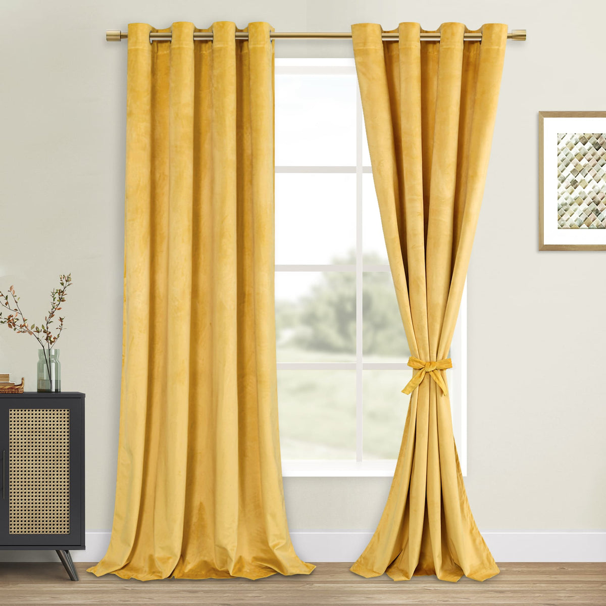 DWCN Velvet Blackout Curtains with Tiebacks, Set of 2 Panels