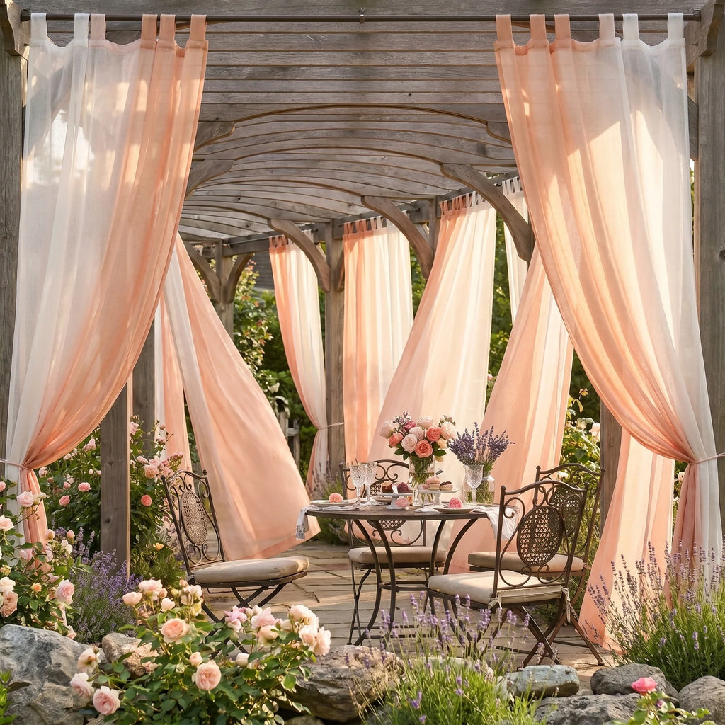 Linen Texture Ombre Outdoor Sheer Curtains