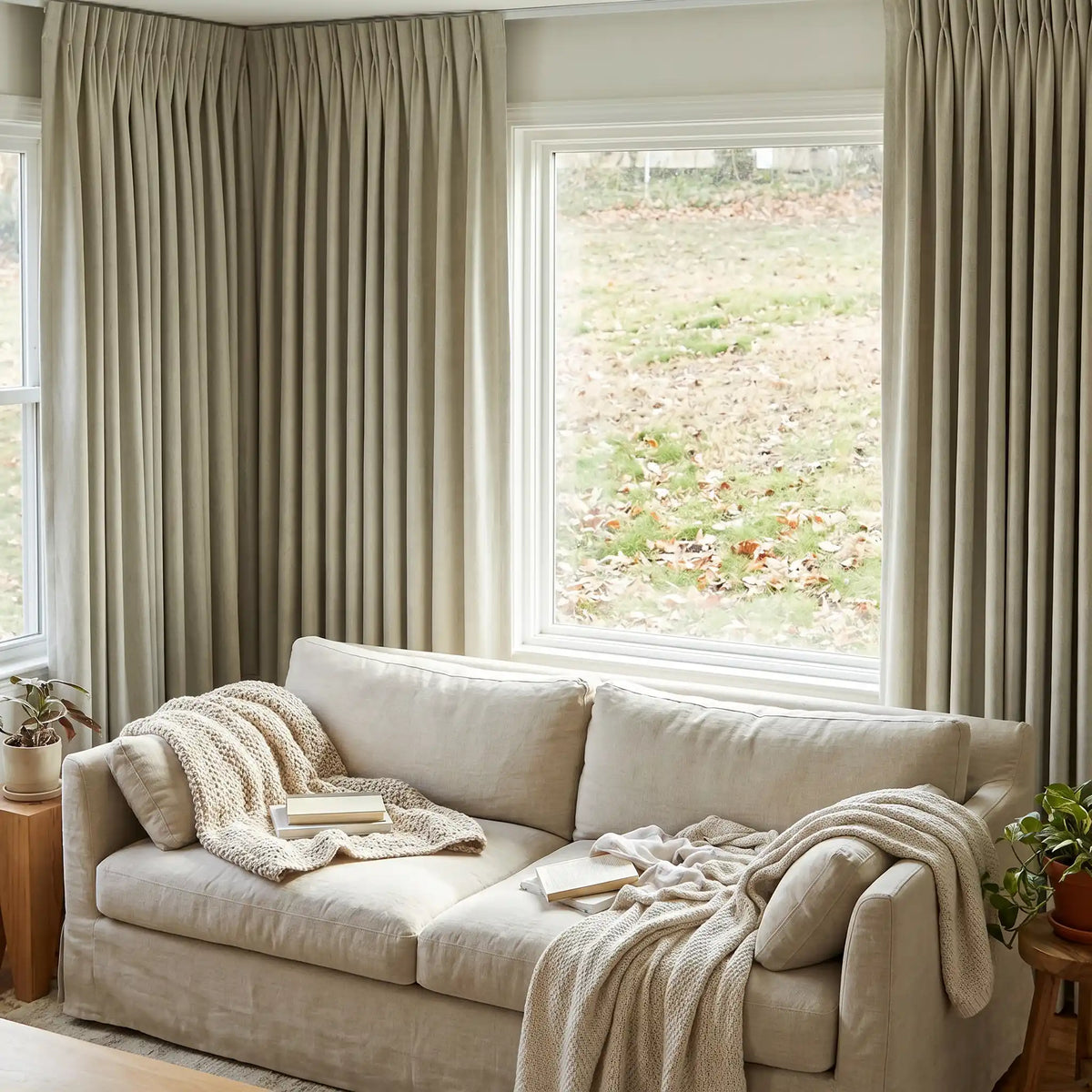 Natural Linen Blackout Woven Texture Curtains