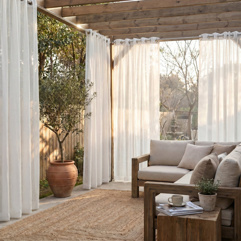 Linen Texture Solid Outdoor Sheer Curtains