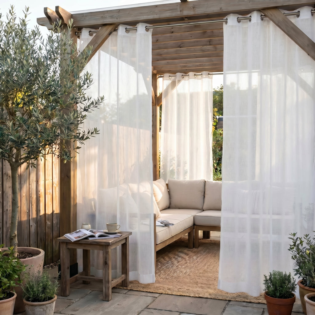 Linen Texture Solid Outdoor Sheer Curtains
