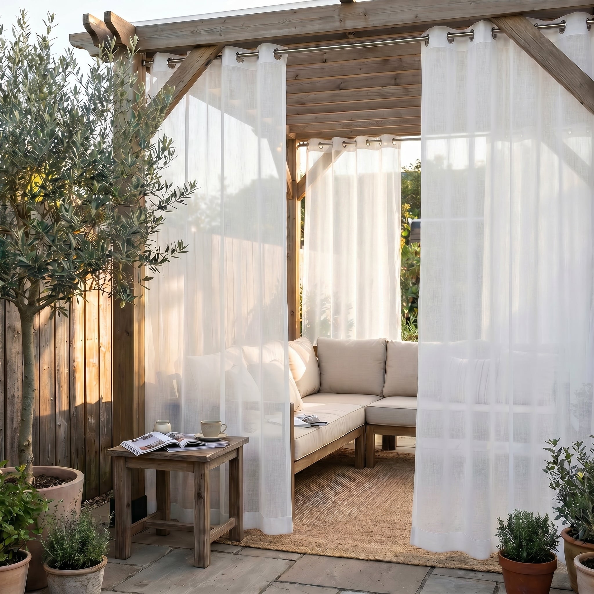 Linen Texture Solid Outdoor Sheer Curtains