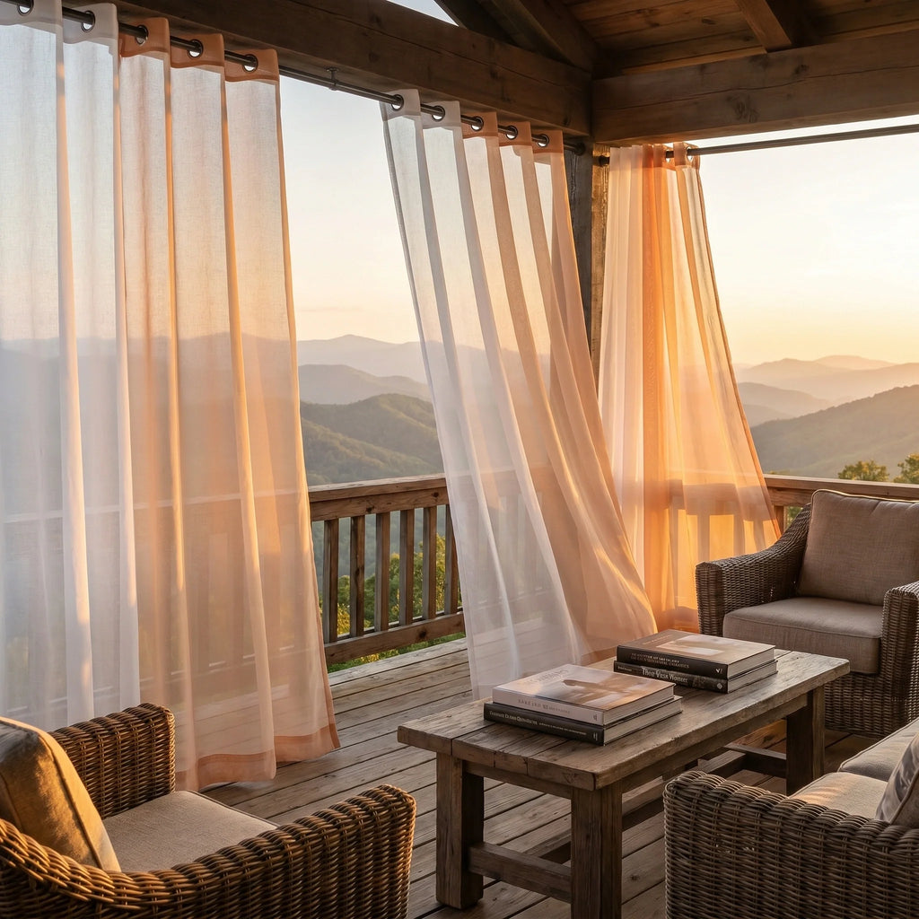 Linen Texture Ombre Outdoor Sheer Curtains