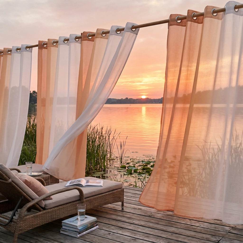 Linen Texture Ombre Outdoor Sheer Curtains