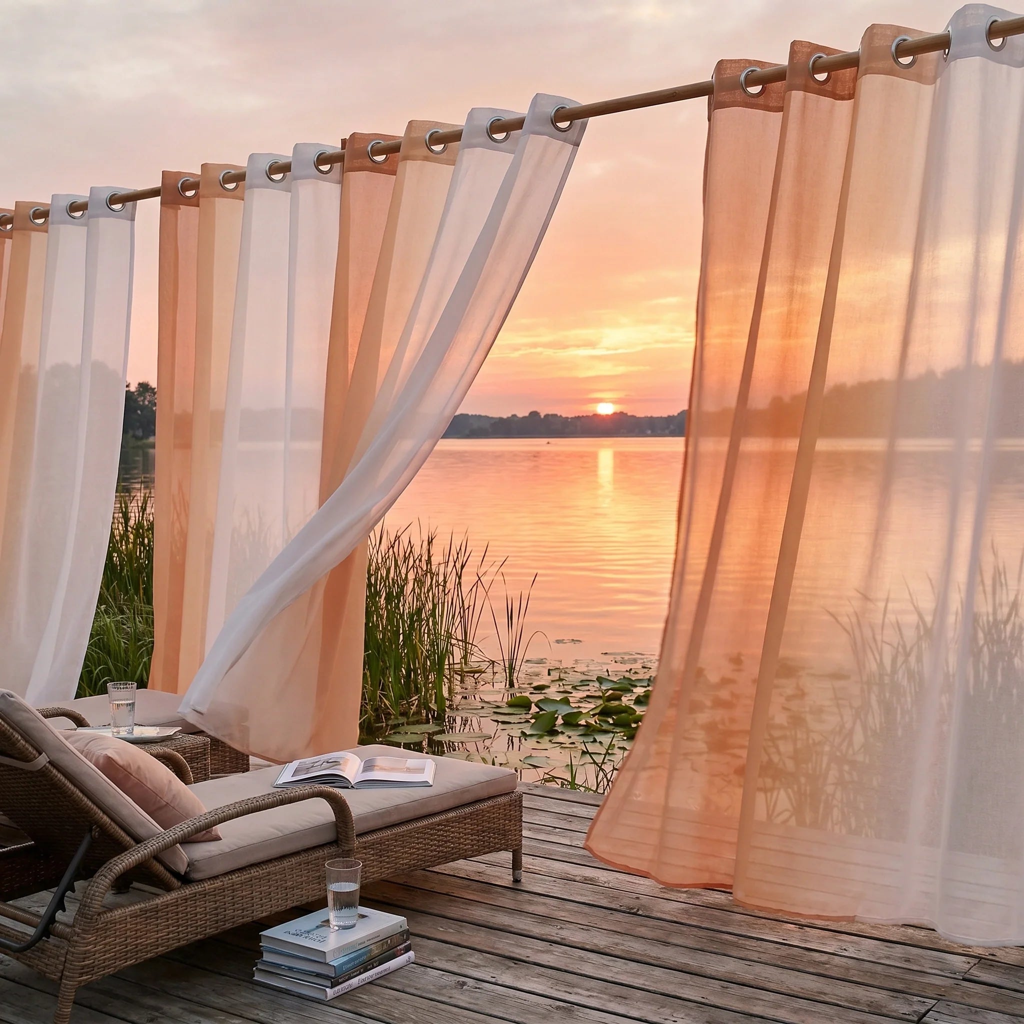 Linen Texture Ombre Outdoor Sheer Curtains