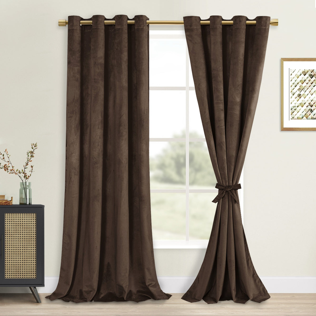 DWCN Velvet Blackout Curtains with Tiebacks, Set of 2 Panels