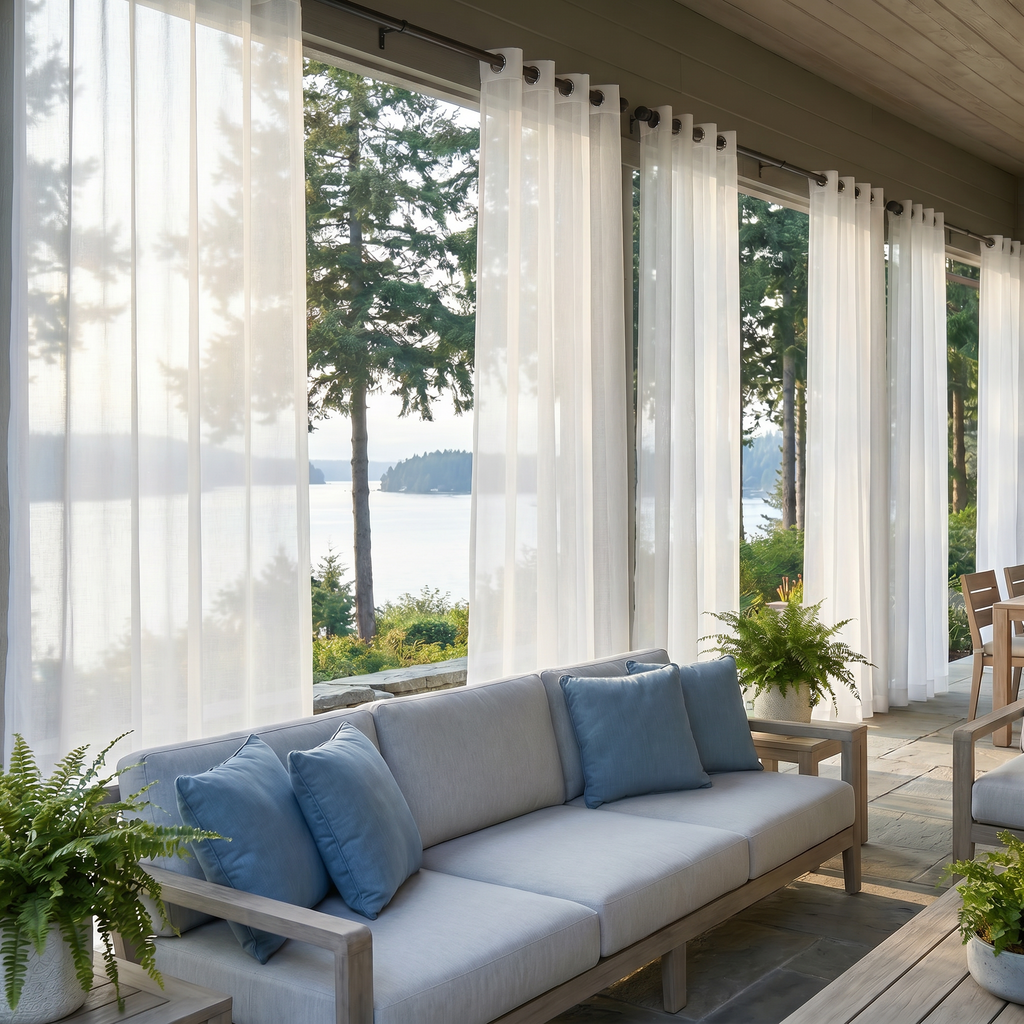 Linen Texture Solid Outdoor Sheer Curtains