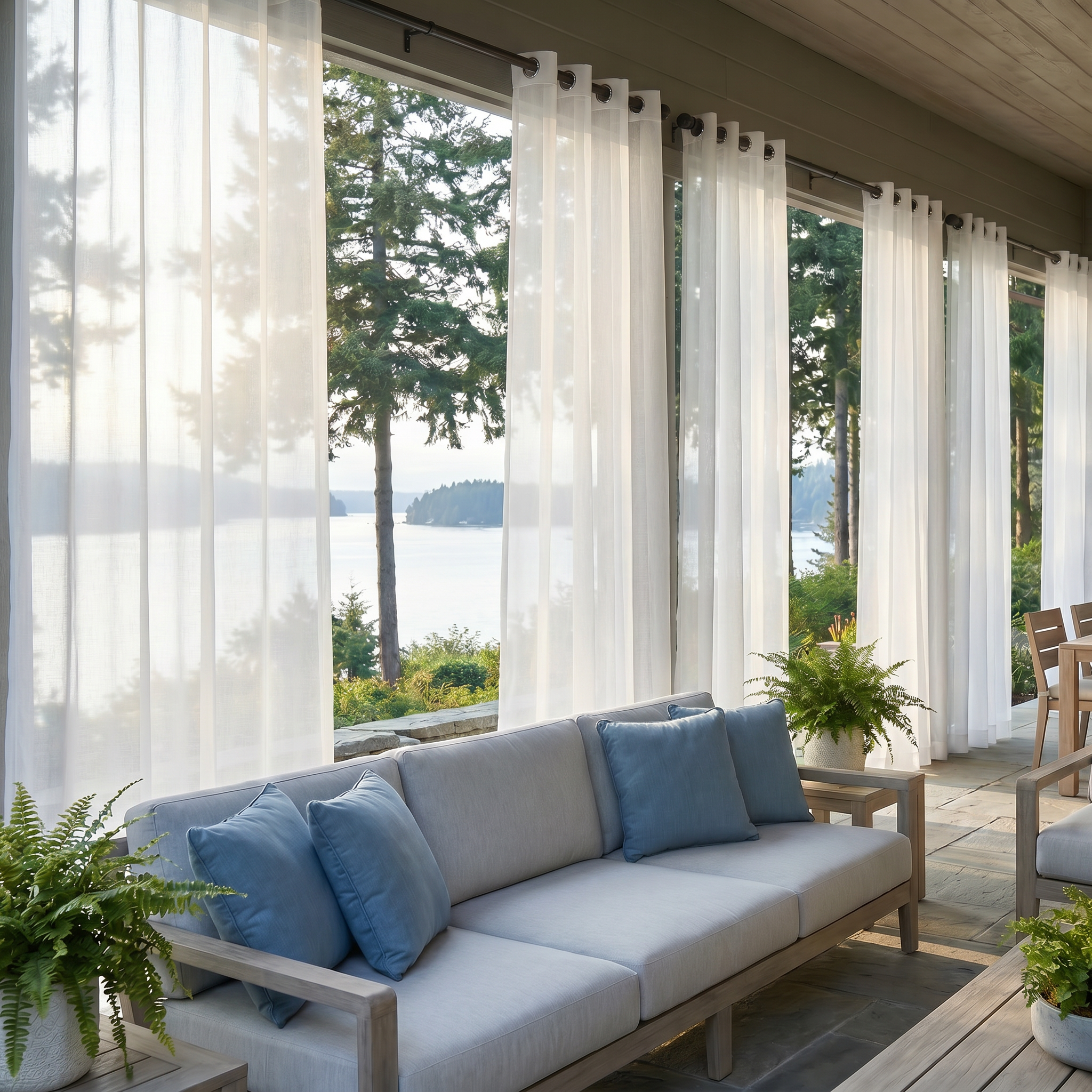 Linen Texture Solid Outdoor Sheer Curtains