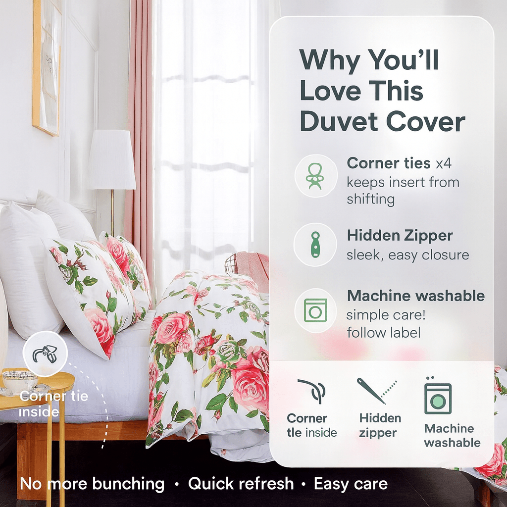 DaDa Bedding Pink Romantic Roses Floral Duvet Cover Set