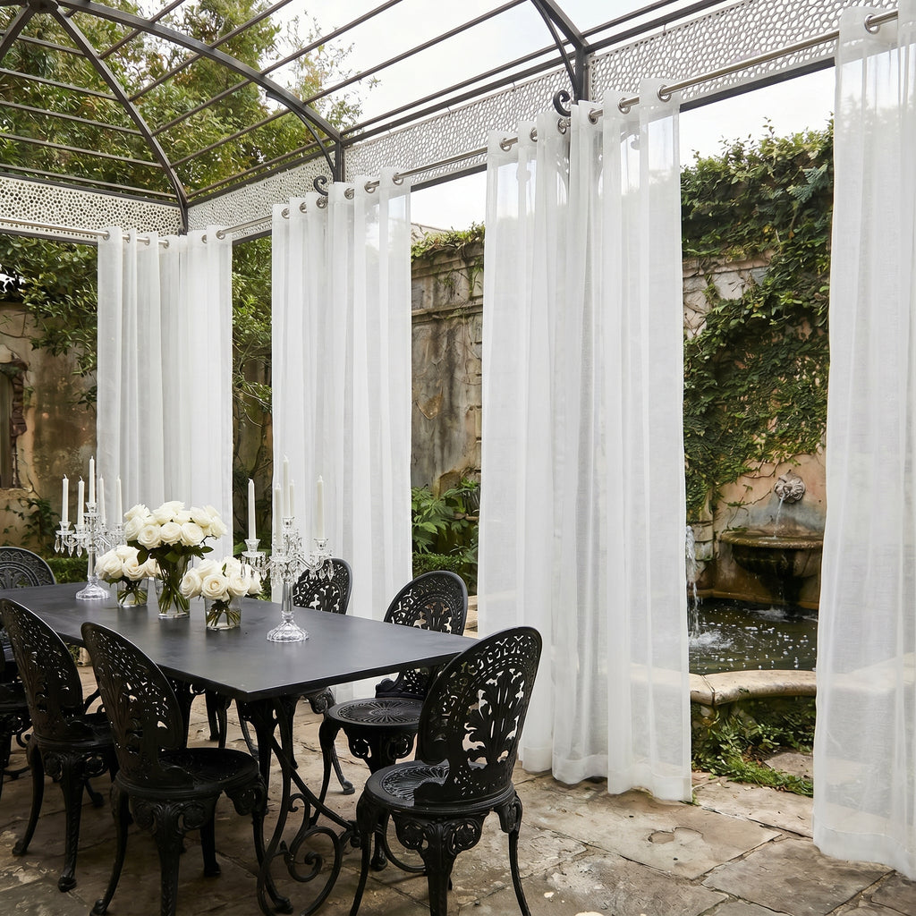 Linen Texture Solid Outdoor Sheer Curtains