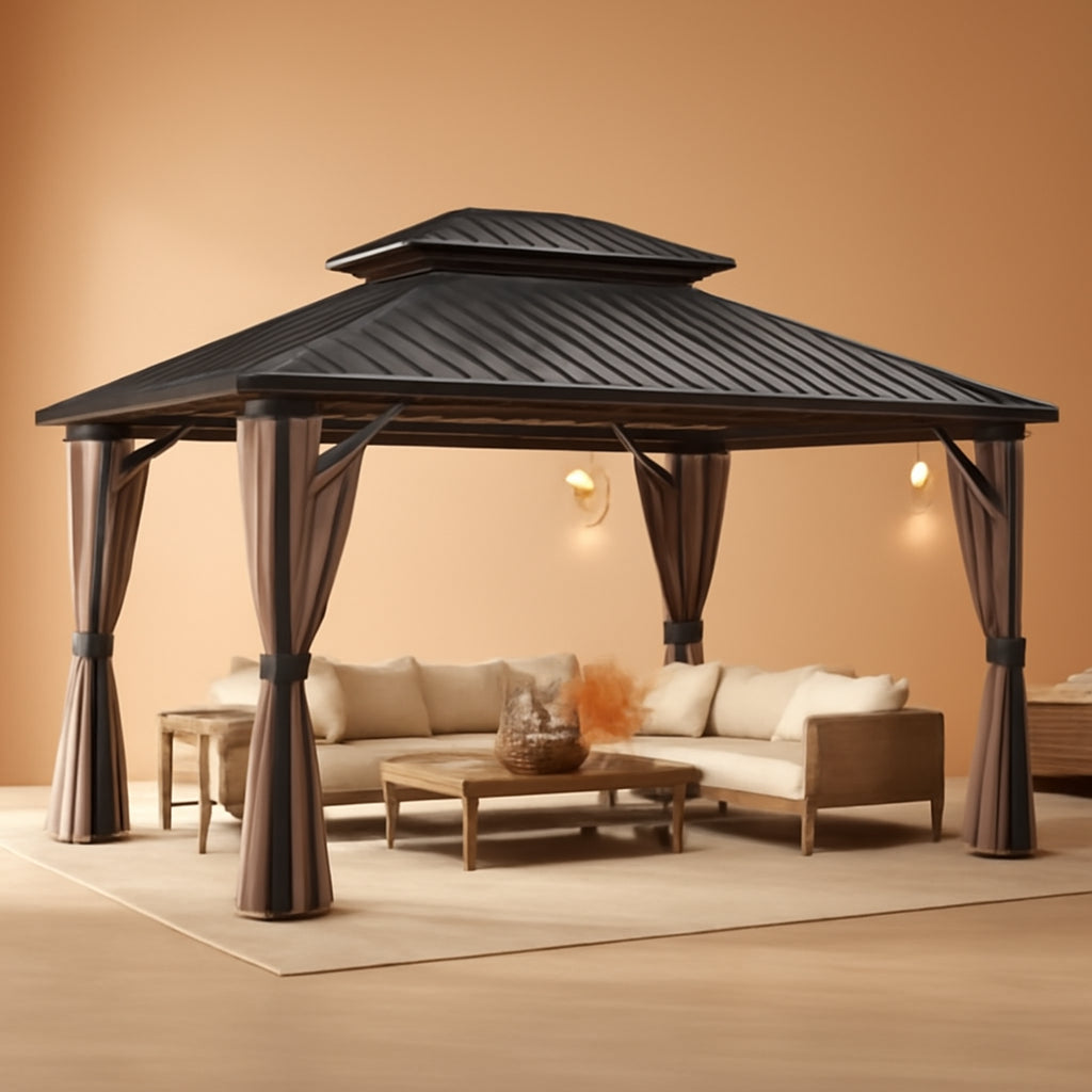 12x14 Ft Weatherproof Durable Gazebo With Curtains