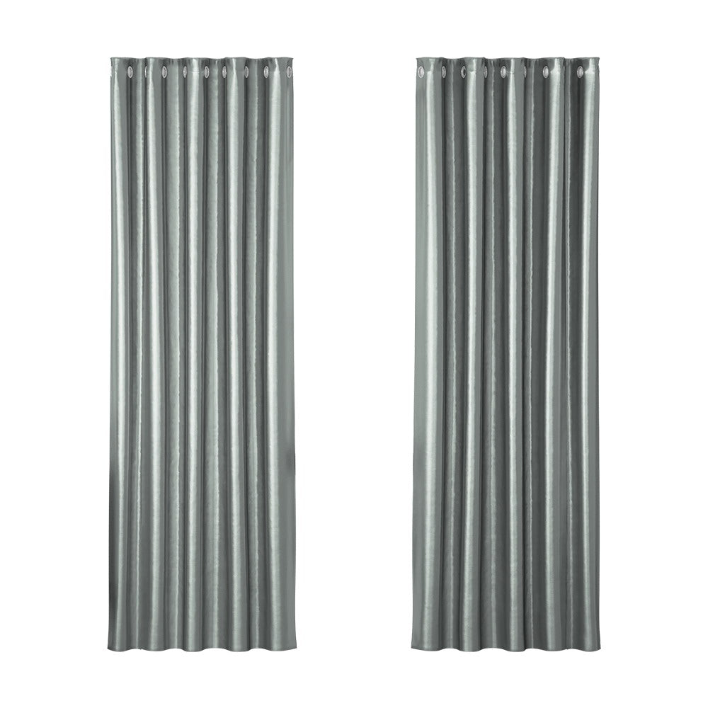 NNEDSZ 2X Blockout Curtains Eyelet 180x213cm Grey Shine