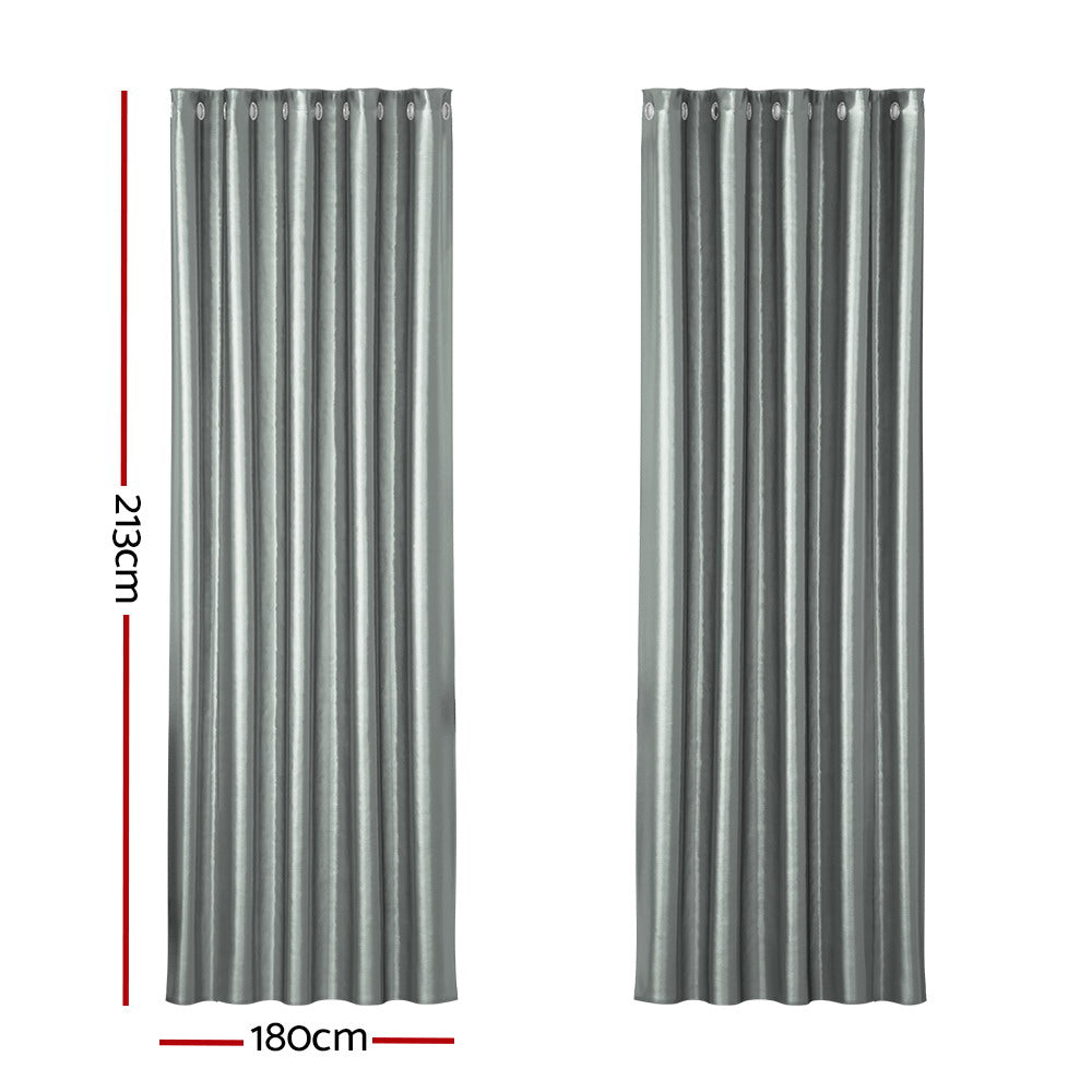 NNEDSZ 2X Blockout Curtains Eyelet 180x213cm Grey Shine