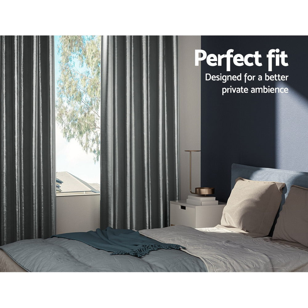 NNEDSZ 2X Blockout Curtains Eyelet 180x213cm Grey Shine