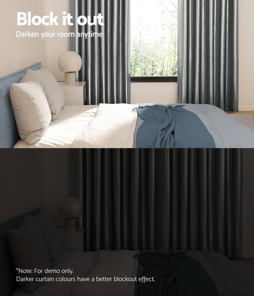 NNEDSZ 2X Blockout Curtains Eyelet 180x213cm Grey Shine