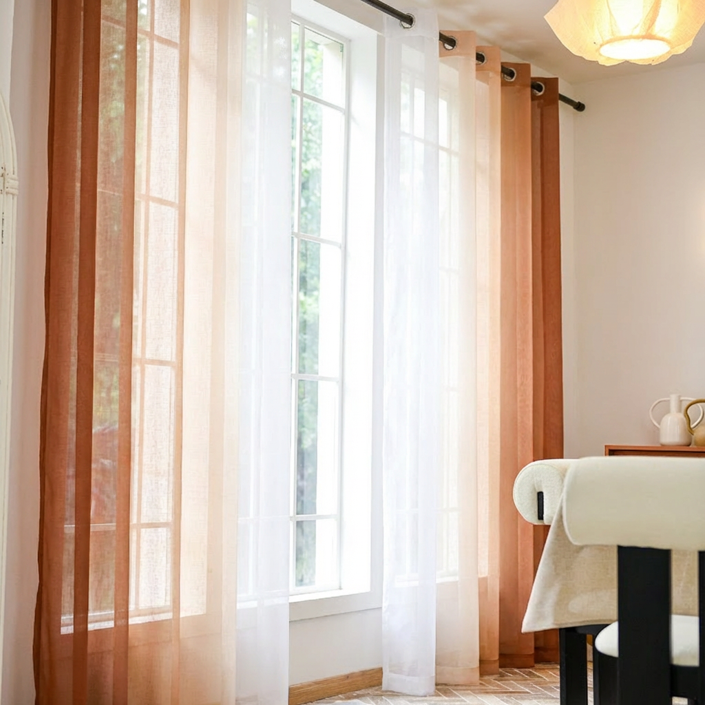 Custom Linen Texture Ombre Sheer Curtains