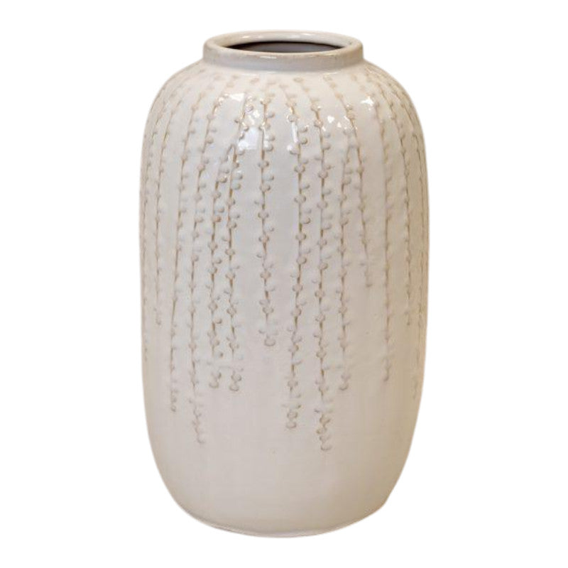 Large Cream Ceramic Ribbed Vase 29cm High