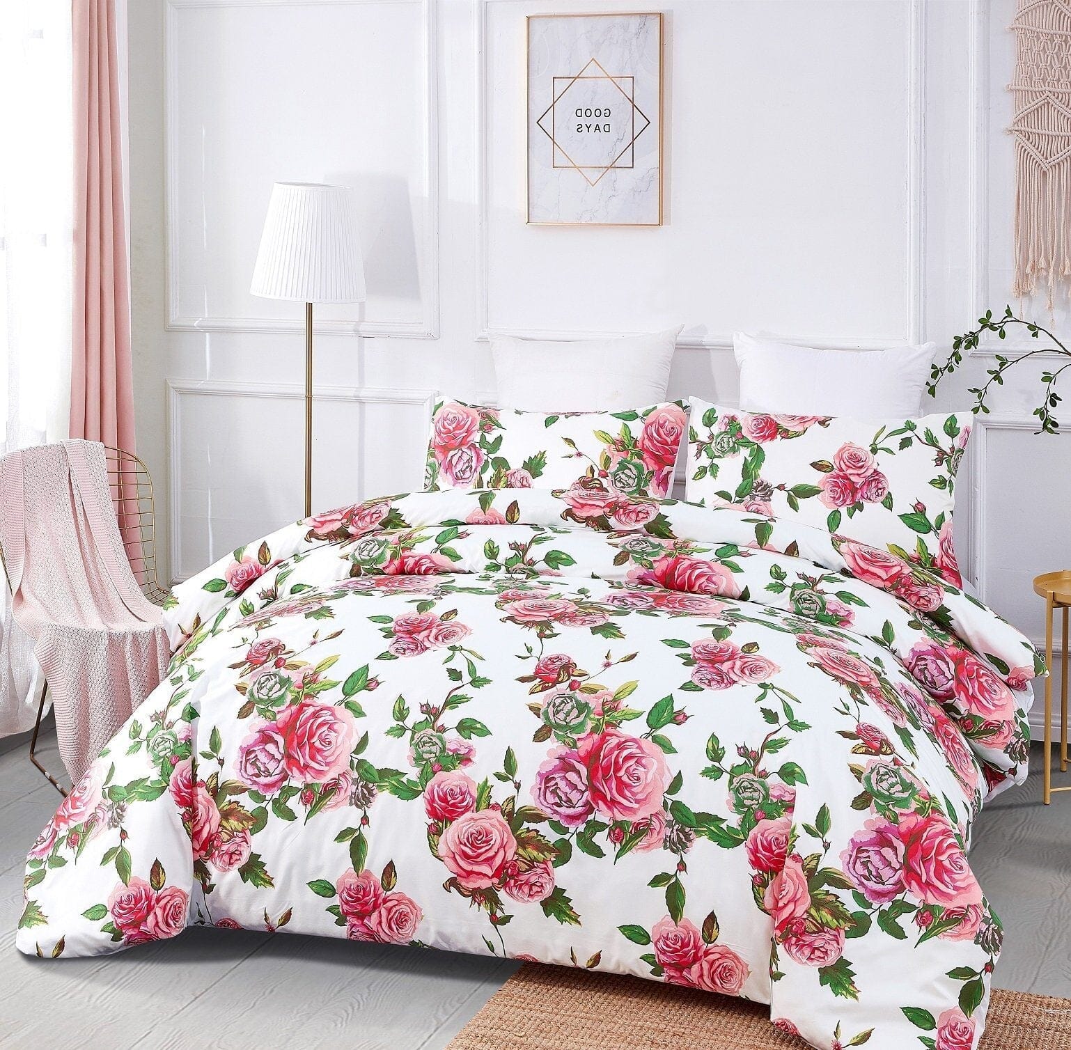 DaDa Bedding Pink Romantic Roses Floral Duvet Cover Set