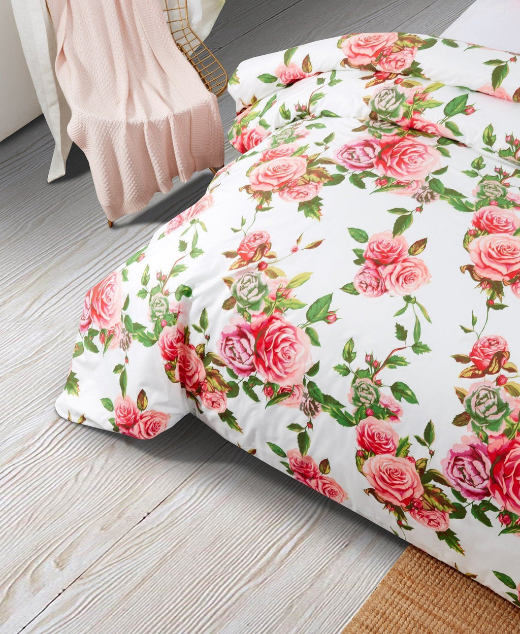 DaDa Bedding Pink Romantic Roses Floral Duvet Cover Set