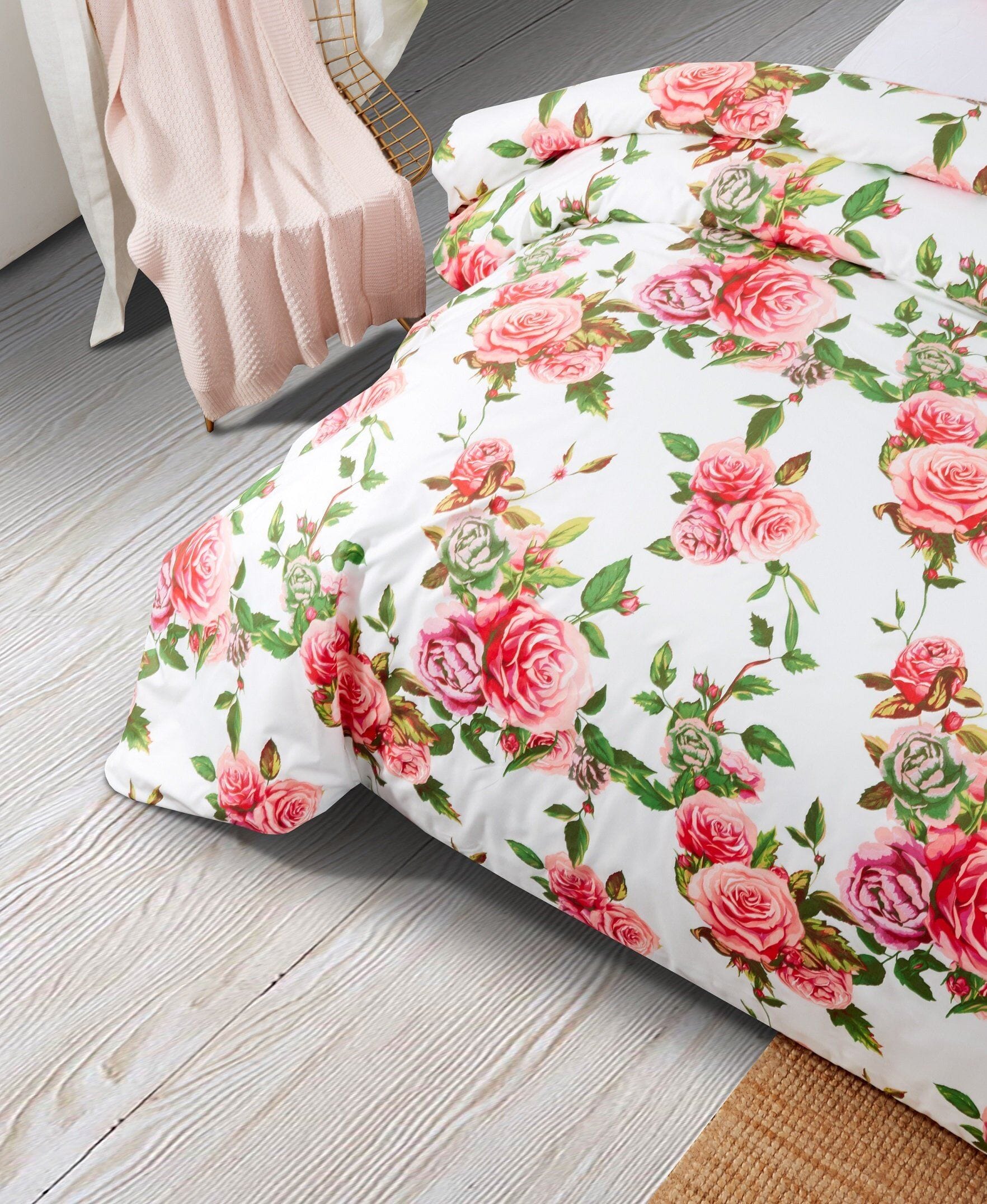 DaDa Bedding Pink Romantic Roses Floral Duvet Cover Set