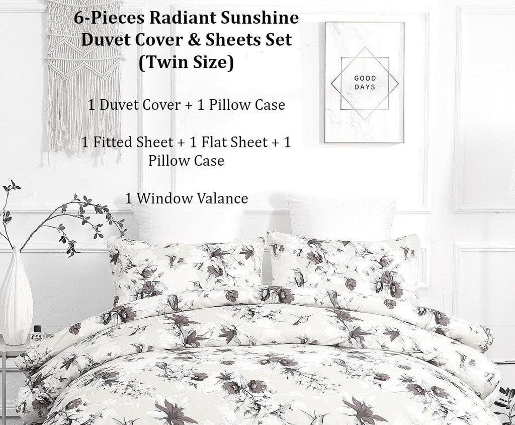 DaDa Bedding Yellow Hummingbird Duvet Cover, Sheets & Valance Set