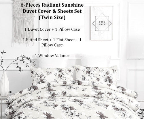 DaDa Bedding Yellow Hummingbird Duvet Cover, Sheets & Valance Set