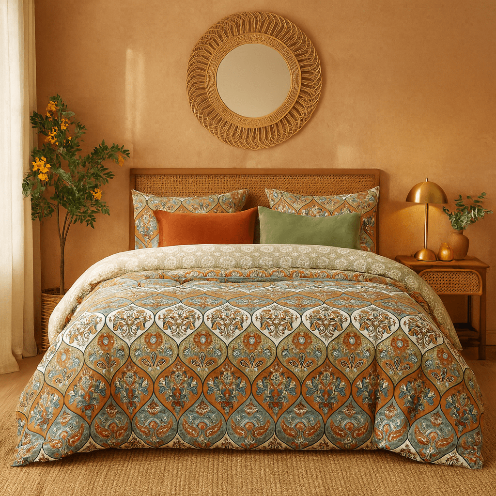 DaDalogy Coral Teal Floral Paisley Duvet Cover Set