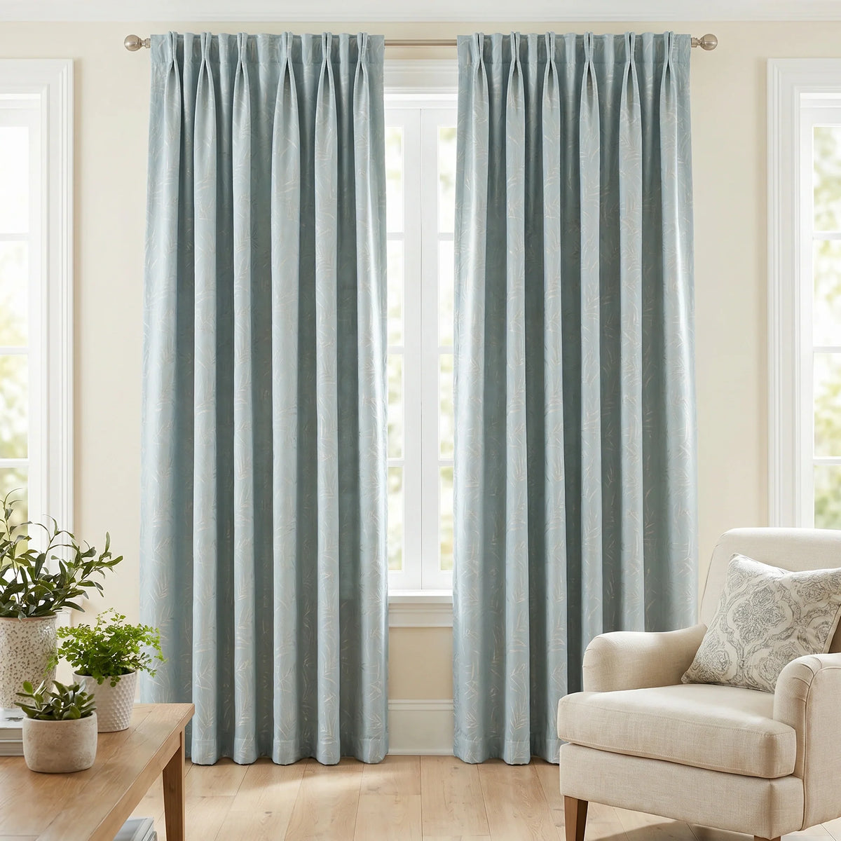 Elowen Embroidered-Pattern Cotton Curtain