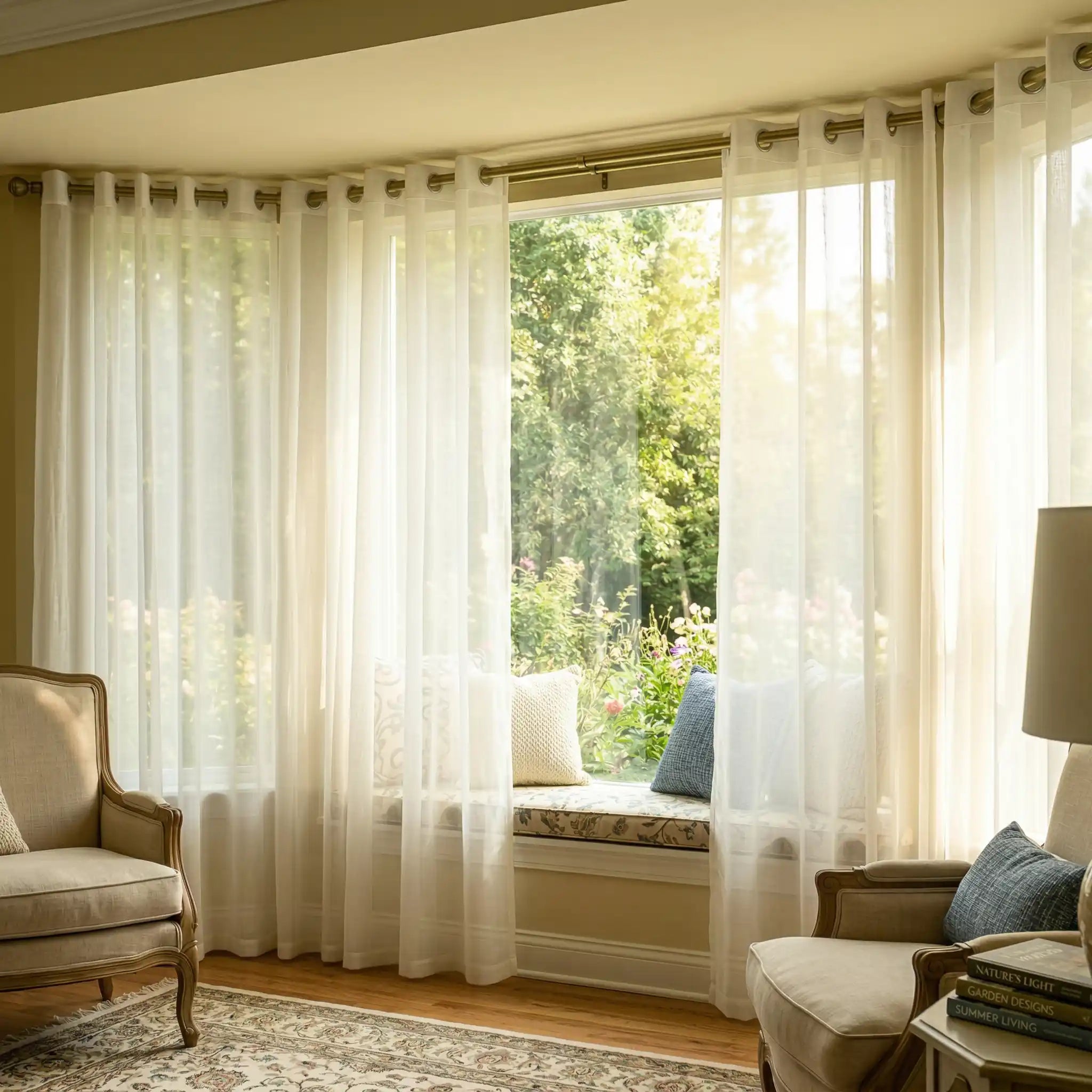 Custom Linen Texture Solid Sheer Curtains