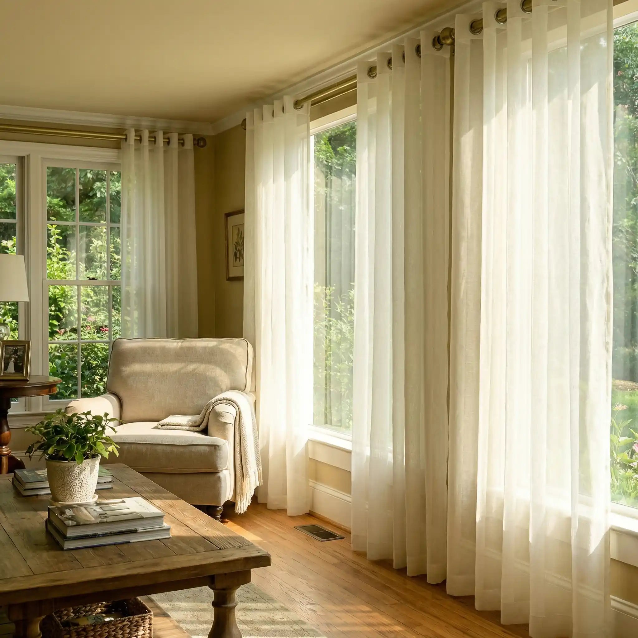 Custom Linen Texture Solid Sheer Curtains