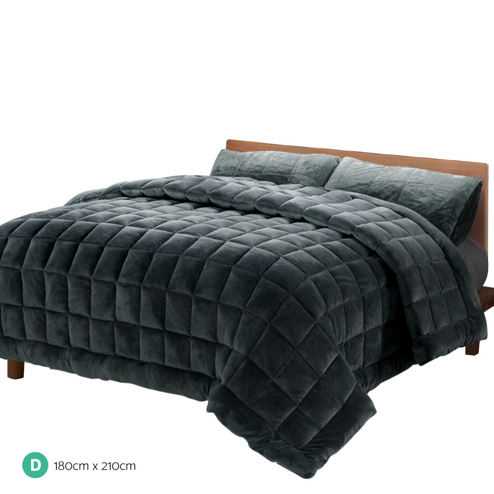 NNEDSZ Bedding Faux Mink Quilt Plush Throw Blanket Comforter Duvet Cover Charcoal Double