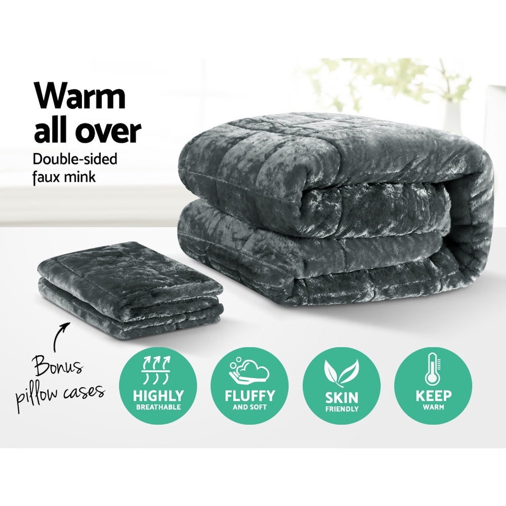 NNEDSZ Bedding Faux Mink Quilt Plush Throw Blanket Comforter Duvet Cover Charcoal Double