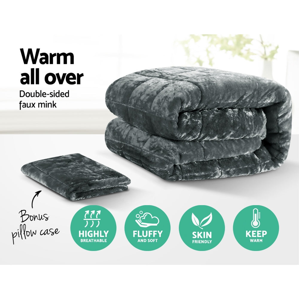 NNEDSZ Bedding Faux Mink Quilt Fleece Throw Blanket Comforter Duvet Charcoal Single