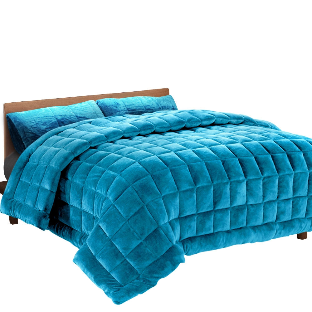 NNEDSZ Bedding Faux Mink Quilt Comforter Duvet Doona Winter Throw Blanket Teal Queen
