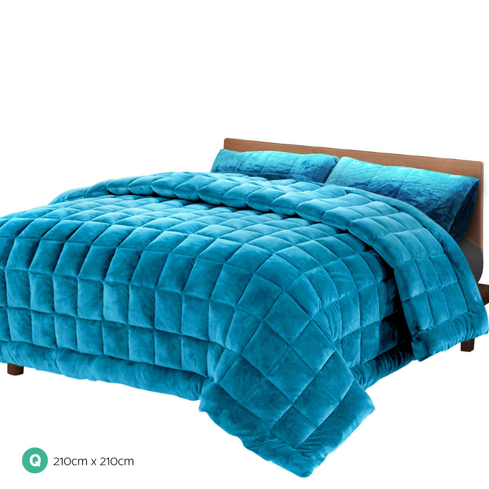 NNEDSZ Bedding Faux Mink Quilt Comforter Duvet Doona Winter Throw Blanket Teal Queen