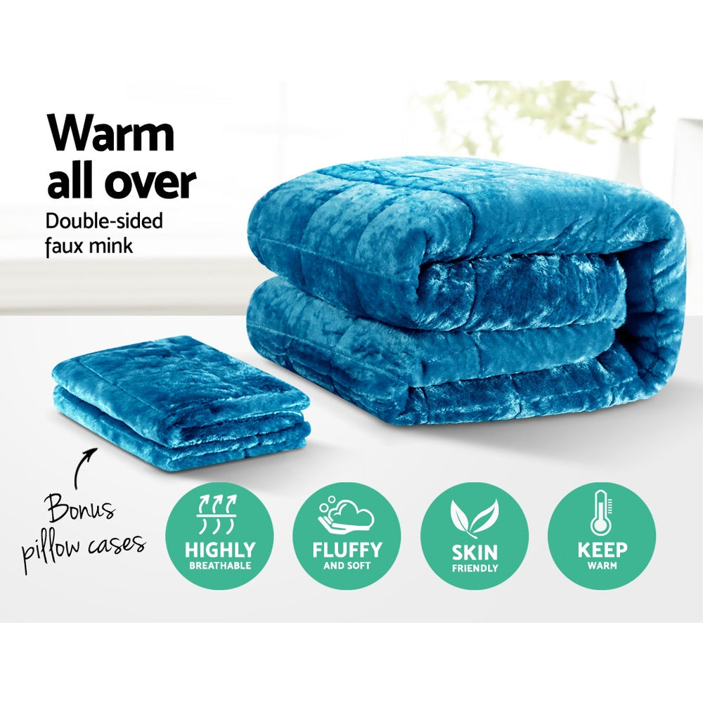 NNEDSZ Bedding Faux Mink Quilt Comforter Duvet Doona Winter Throw Blanket Teal Queen