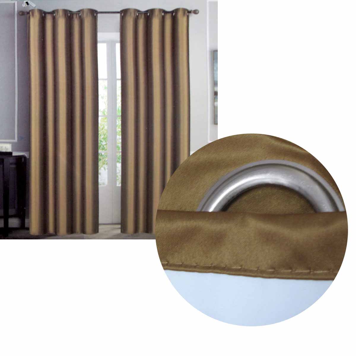 NNEDSZ Emporio Hudson Pair of Coated Back Blockout Eyelet Curtains 137 x 213cm each Camel