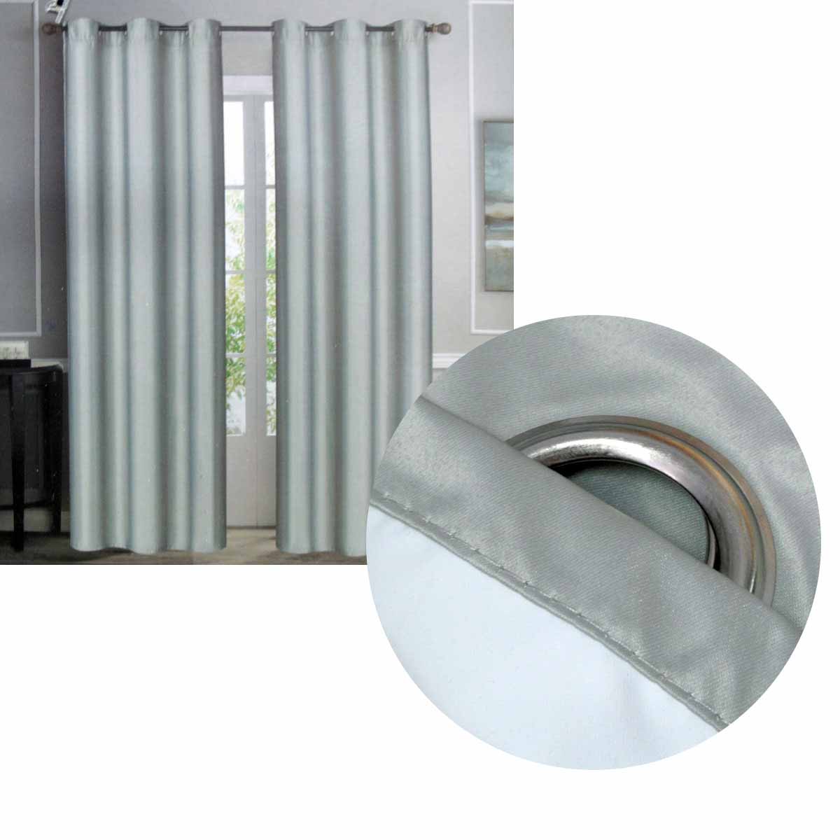 NNEDSZ Emporio Hudson Pair of Coated Back Blockout Eyelet Curtains 137 x 213cm each Silver