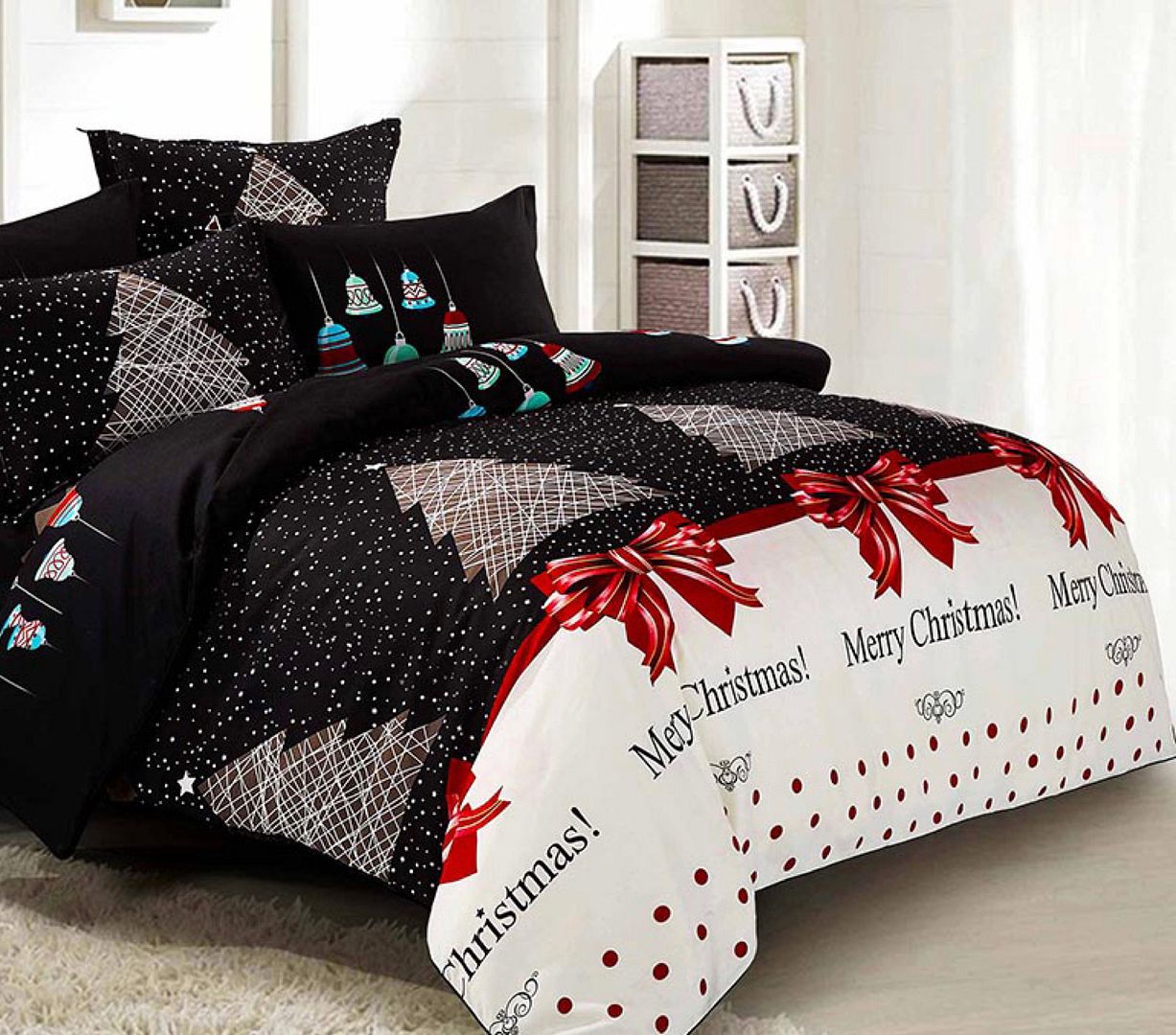 NNEDSZ Merry Queen Size Christmas Quilt/Duvet Cover Set