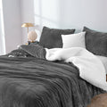 NNEDSZ 2 in 1 teddy sherpa duvet cover set and blanket queen charcoal