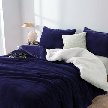 NNEDSZ 2 in 1 teddy sherpa duvet cover set and blanket queen midnight