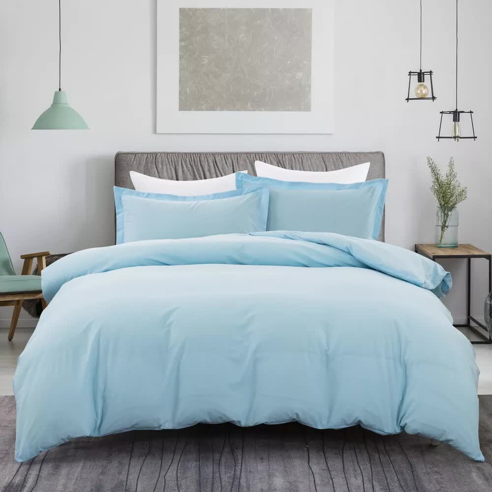 NNEDSZ 100% cotton Premium Doona Duvet Quilt Cover Set with Soft Pillowcases - Aqua-Super King