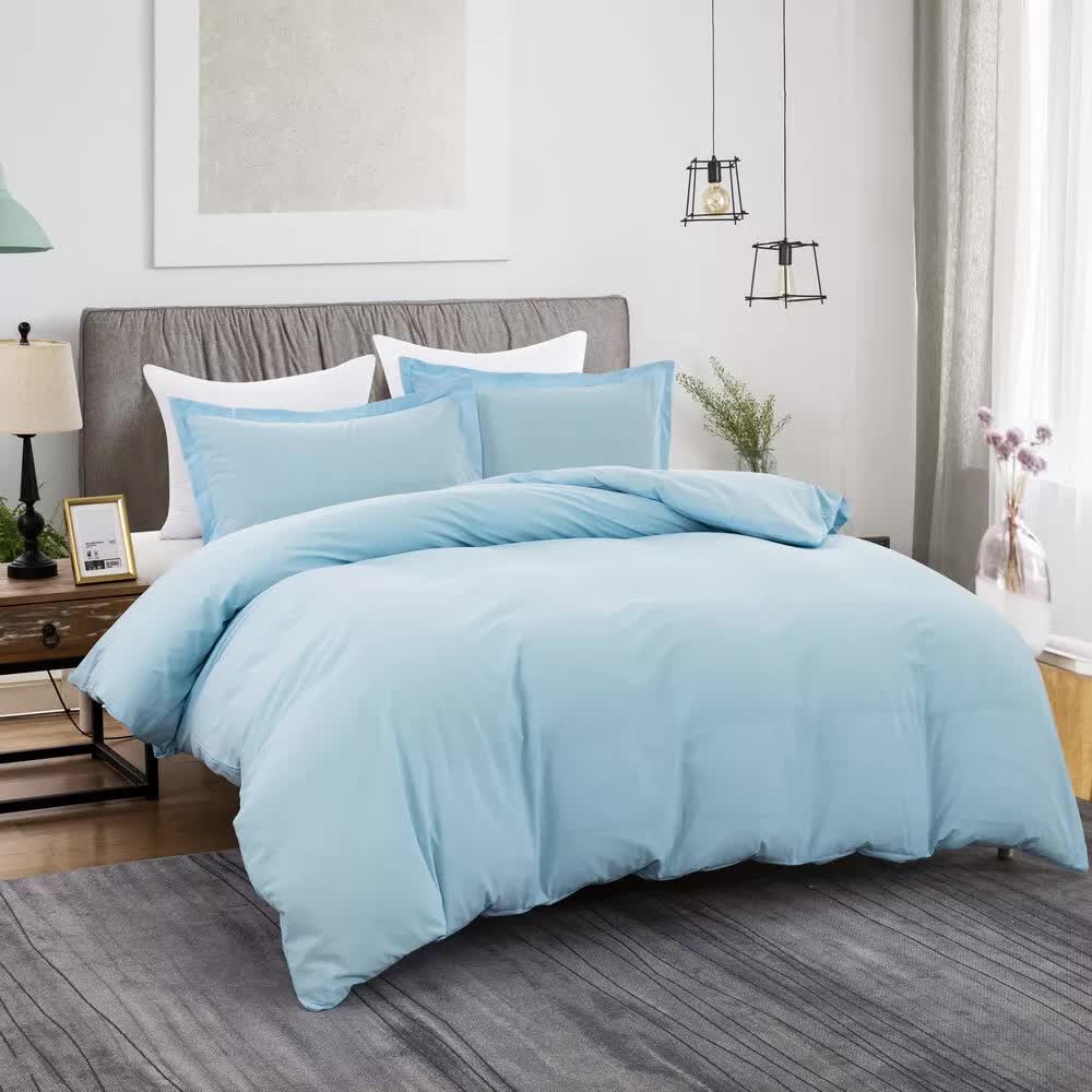 NNEDSZ 100% cotton Premium Doona Duvet Quilt Cover Set with Soft Pillowcases - Aqua-Super King