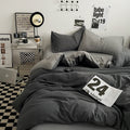 NNEDSZ Grey 1.5m Bed Fitted Sheet Set with 200x230cm Duvet Cover - 4-Piece Bedding Set