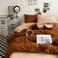 Brown 1.5m Bed Fitted Sheet Set with 200x230cm Duvet Cover - 4-Piece Bedding Set