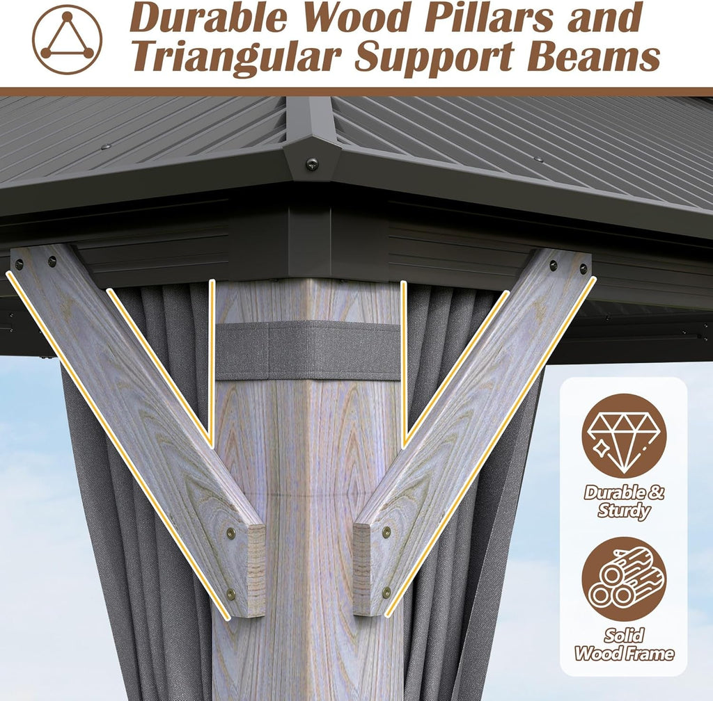 12x14 Ft Weatherproof Durable Gazebo With Curtains