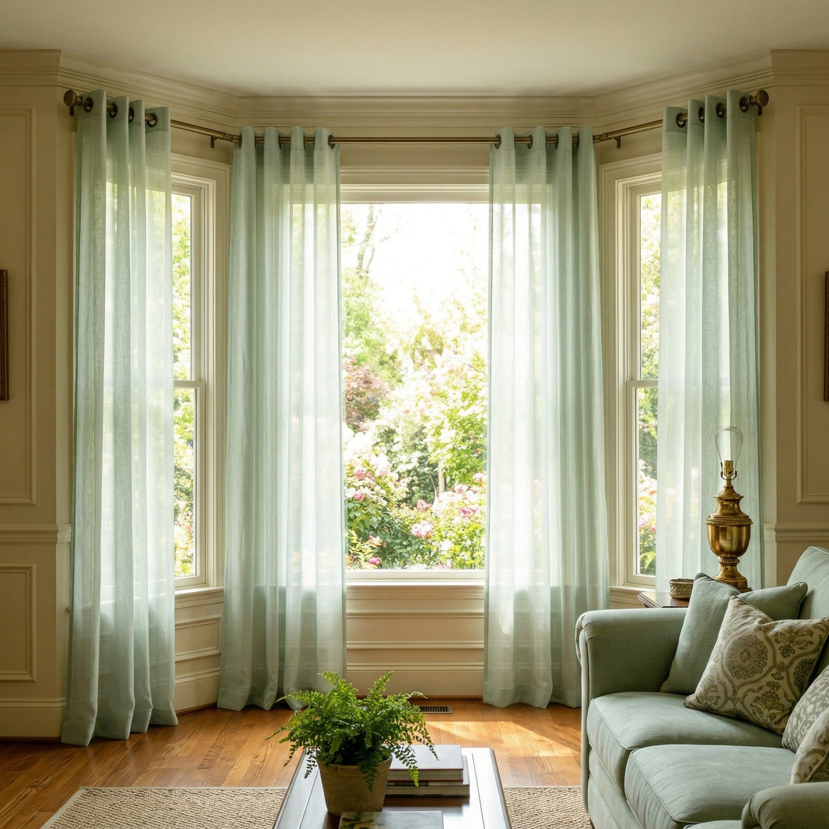 Custom Linen Texture Solid Sheer Curtains