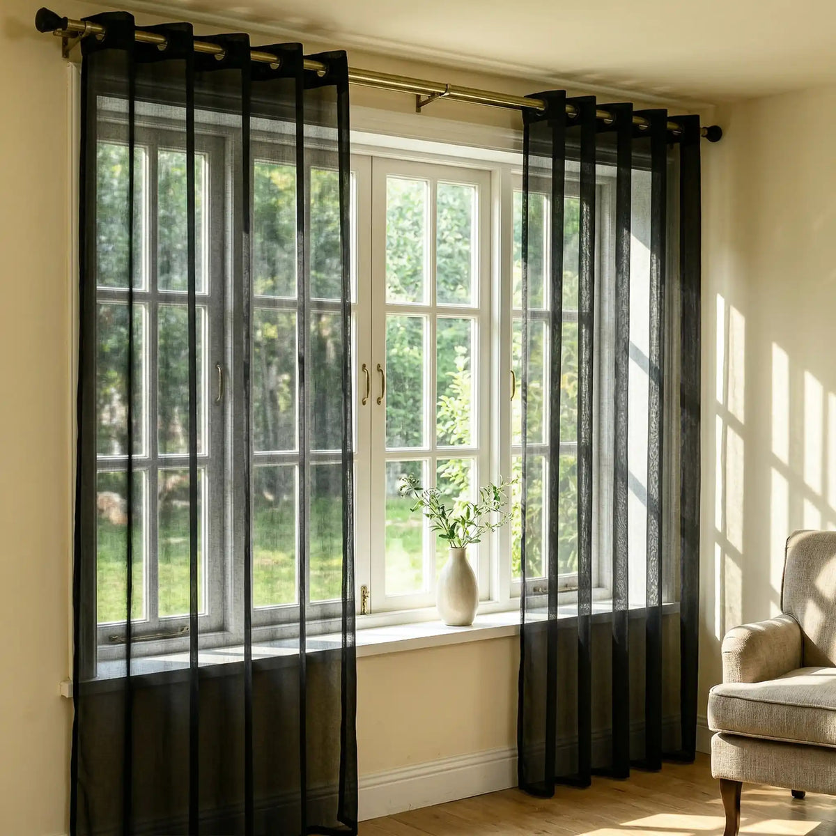 Custom Linen Texture Solid Sheer Curtains